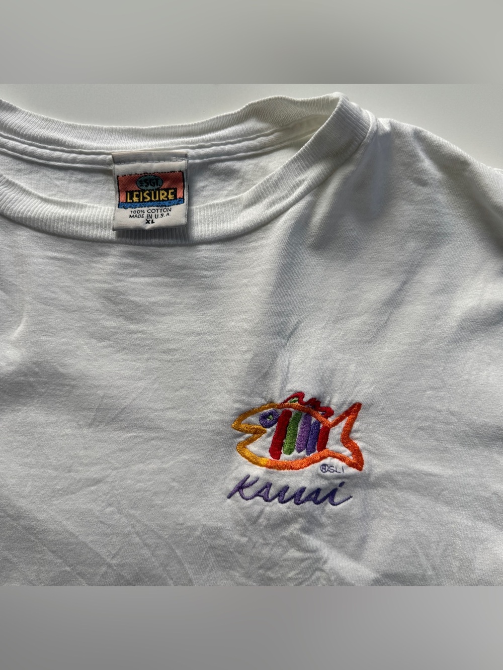 Vintage 90s Kauai Embroidered Fish Travel Vacation Shirt White Sgt Leisure XL - Picture 2 of 6